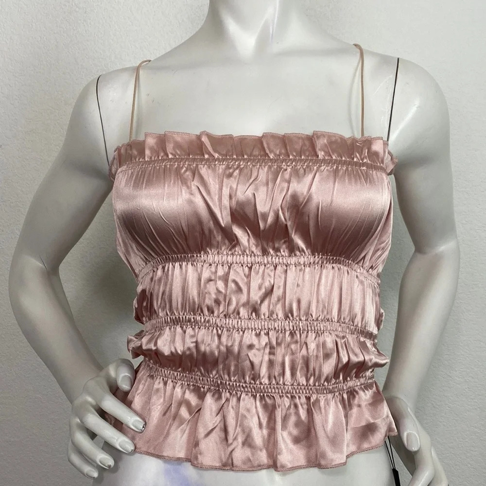 Topshop NEW Satin Pink Coquette Ruched & Gathered Festival/Coachella Crop Top M